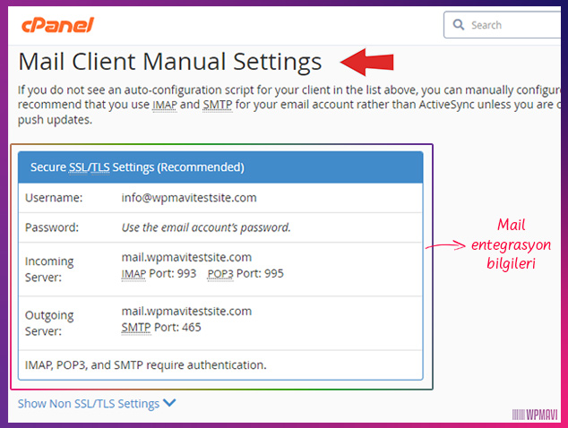 4. adım connect devices ekranında ulaşılan mail client manuel settings ayarlarını görüntüleme